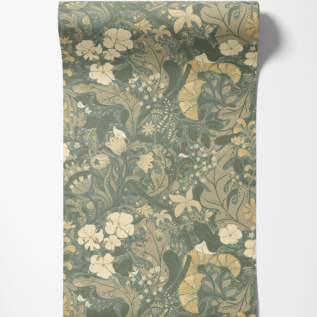 Dutch Wallcoverings Dutch Wallcoverings - FC Hjärterum- Elise groen - Vliesbehang - 10m x 53cm - 83104