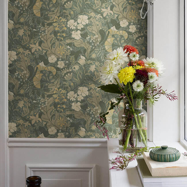 Dutch Wallcoverings Dutch Wallcoverings - FC Hjärterum- Elise groen - Vliesbehang - 10m x 53cm - 83104