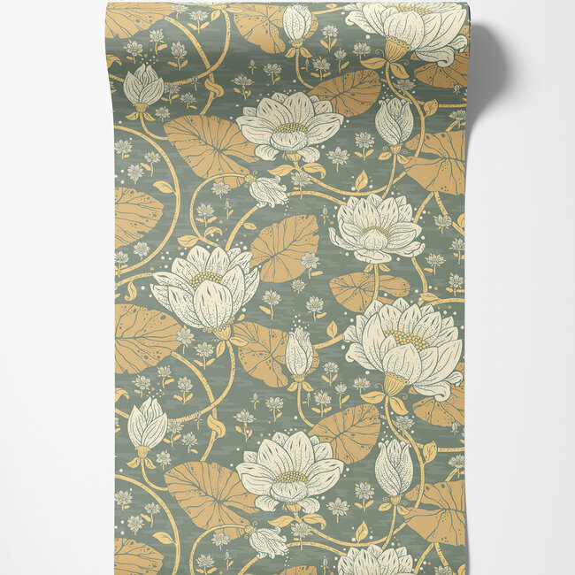 Dutch Wallcoverings Dutch Wallcoverings - FC Hjärterum- Eva groen - Vliesbehang - 10m x 53cm - 83120