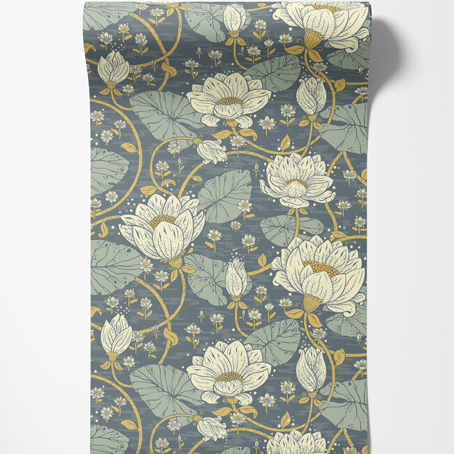 Dutch Wallcoverings Dutch Wallcoverings - FC Hjärterum- Eva blauw - Vliesbehang - 10m x 53cm - 83122