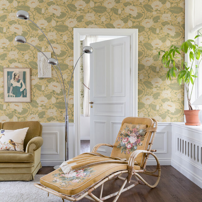 Dutch Wallcoverings Dutch Wallcoverings - FC Hjärterum- Eva lichtgeel - Vliesbehang - 10m x 53cm - 83123