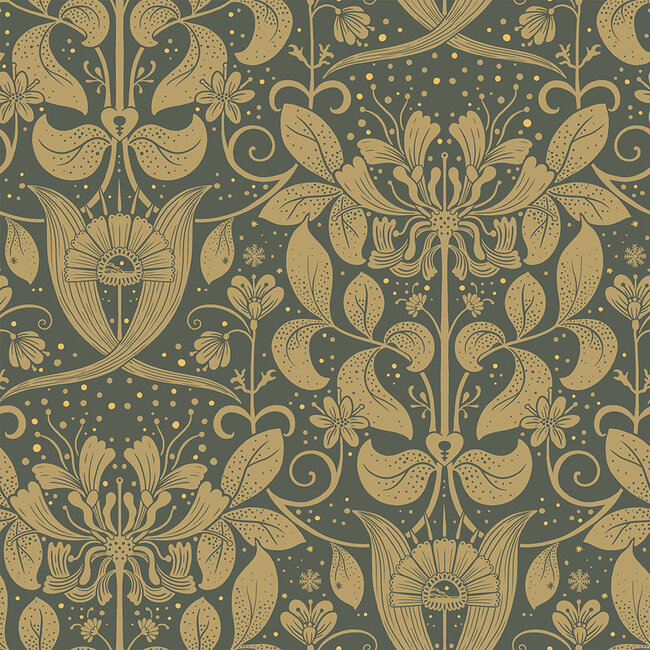 Dutch Wallcoverings Dutch Wallcoverings - FC Hjärterum- Berit donkergroen - Vliesbehang - 10m x 53cm - 83125