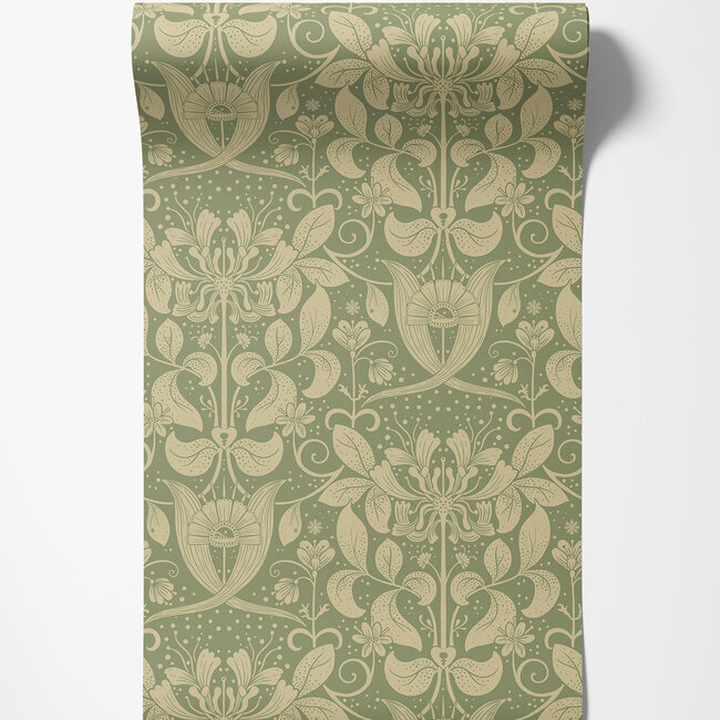 Dutch Wallcoverings Dutch Wallcoverings - FC Hjärterum- Berit groen - Vliesbehang - 10m x 53cm - 83126