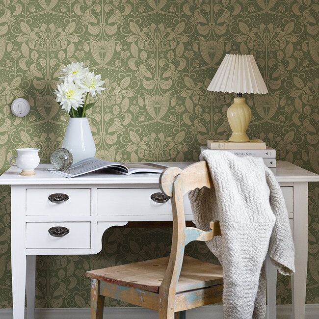 Dutch Wallcoverings Dutch Wallcoverings - FC Hjärterum- Berit groen - Vliesbehang - 10m x 53cm - 83126