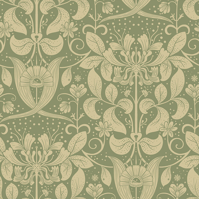 Dutch Wallcoverings Dutch Wallcoverings - FC Hjärterum- Berit groen - Vliesbehang - 10m x 53cm - 83126