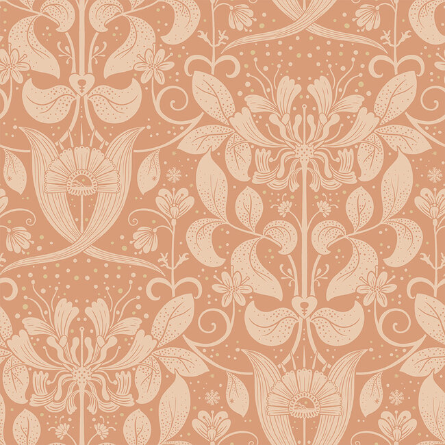 Dutch Wallcoverings Dutch Wallcoverings - FC Hjärterum- Berit coral - Vliesbehang - 10m x 53cm - 83128