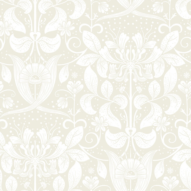 Dutch Wallcoverings Dutch Wallcoverings - FC Hjärterum- Berit wit - Vliesbehang - 10m x 53cm - 83130