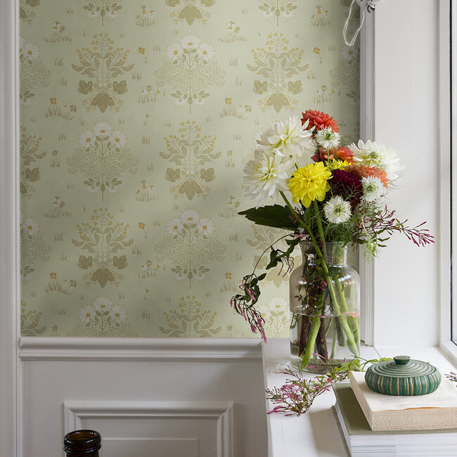 Dutch Wallcoverings Dutch Wallcoverings - FC Hjärterum- Edla lichtgroen - Vliesbehang - 10m x 53cm - 83134
