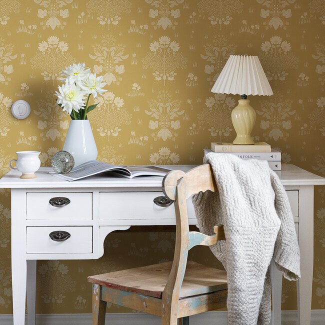 Dutch Wallcoverings Dutch Wallcoverings - FC Hjärterum- Edla geel - Vliesbehang - 10m x 53cm - 83135