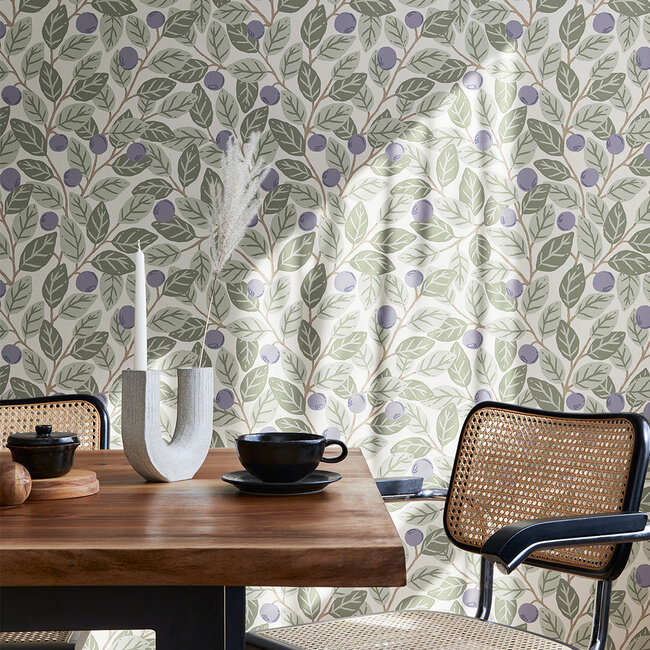Dutch Wallcoverings Dutch Wallcoverings - FC Klara & Tove- Blåbär big Blue white - Vliesbehang - 10m x 53cm - 26015