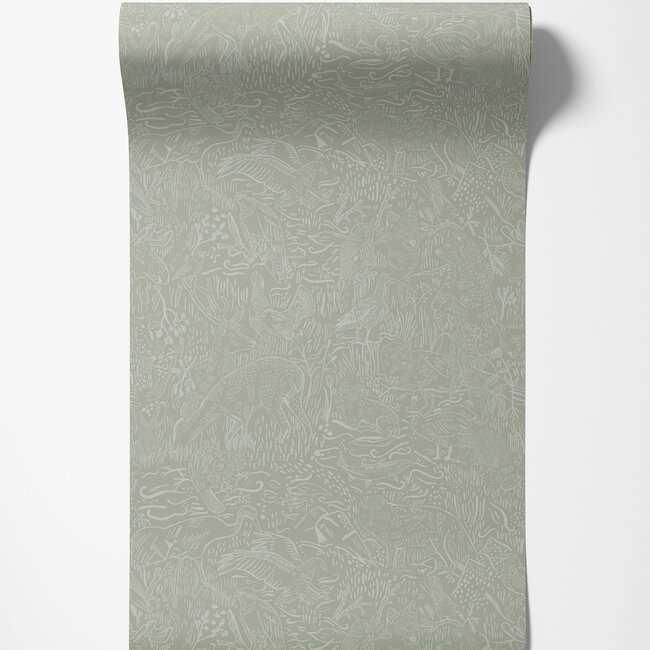 Dutch Wallcoverings Dutch Wallcoverings - FC Klara & Tove- Landskapsdjur Green - Vliesbehang - 10m x 53cm - 26017