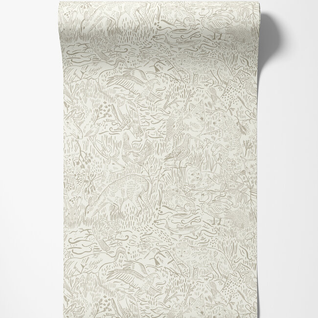 Dutch Wallcoverings Dutch Wallcoverings - FC Klara & Tove- Landskapsdjur White - Vliesbehang - 10m x 53cm - 26021
