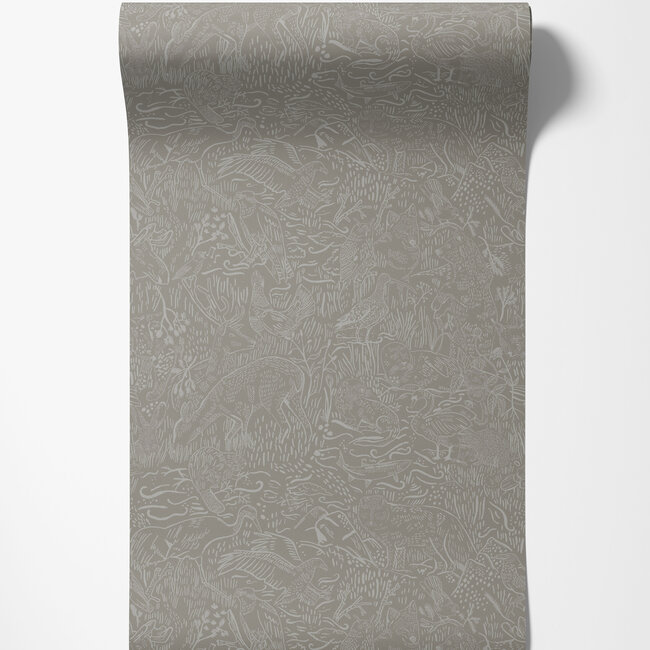 Dutch Wallcoverings Dutch Wallcoverings - FC Klara & Tove- Landskapsdjur Grey - Vliesbehang - 10m x 53cm - 26022