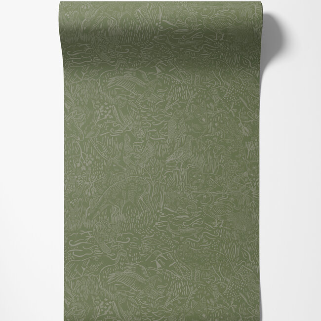 Dutch Wallcoverings Dutch Wallcoverings - FC Klara & Tove- Landskapsdjur Green - Vliesbehang - 10m x 53cm - 26023