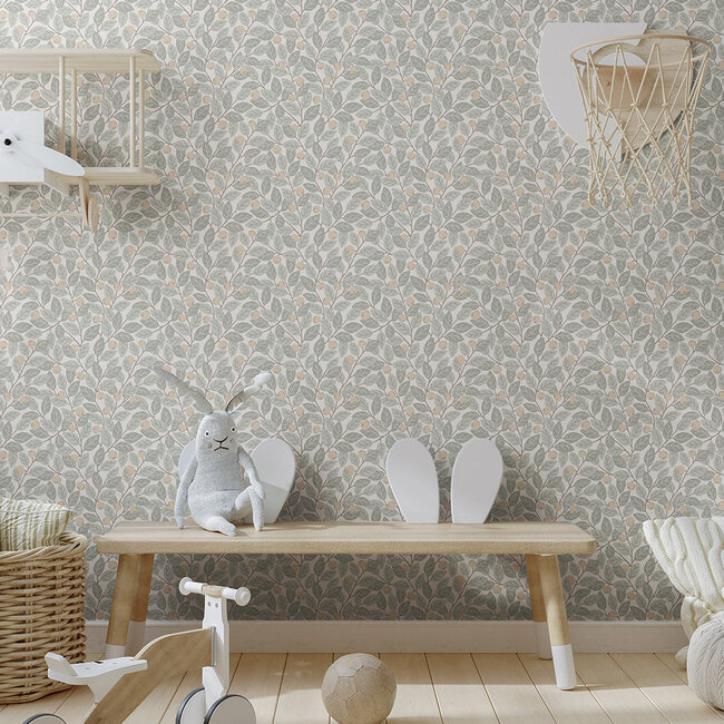 Dutch Wallcoverings Dutch Wallcoverings - FC Klara & Tove- Blåbär small Yellow/white - Vliesbehang - 10m x 53cm - 26025