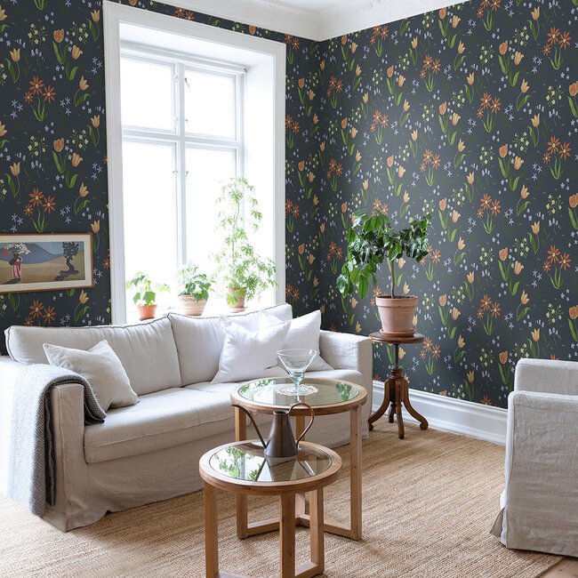 Dutch Wallcoverings Dutch Wallcoverings - FC Langenas- Tulpandans Dark blue - Vliesbehang - 10m x 53cm - 12314