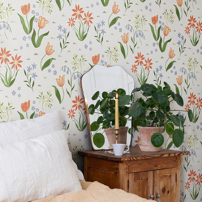 Dutch Wallcoverings Dutch Wallcoverings - FC Langenas- Tulpandans White - Vliesbehang - 10m x 53cm - 12315