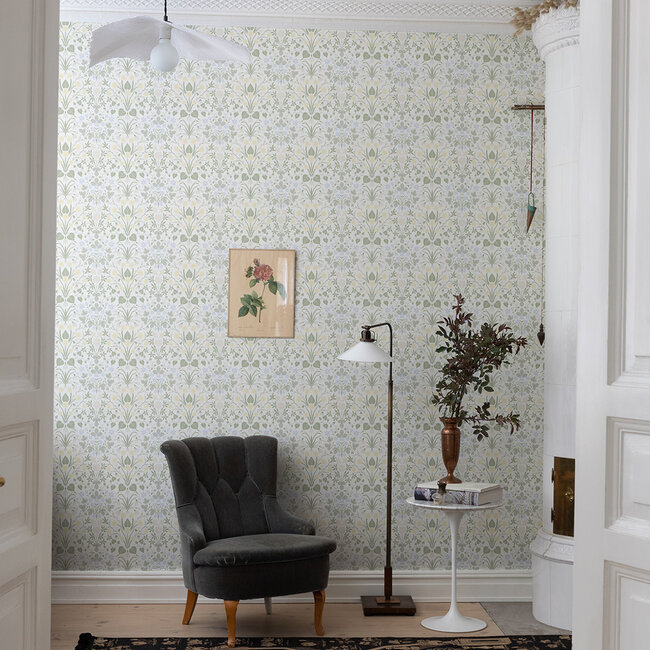 Dutch Wallcoverings Dutch Wallcoverings - FC Langenas- Varblommor White - Vliesbehang - 10m x 53cm - 12317