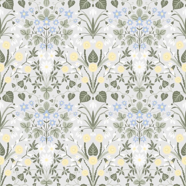 Dutch Wallcoverings Dutch Wallcoverings - FC Langenas- Varblommor Light grey - Vliesbehang - 10m x 53cm - 12318