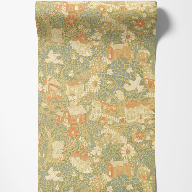 Dutch Wallcoverings Dutch Wallcoverings - FC Langtan- Bygga Bo Yellow - Vliesbehang - 10m x 53cm - 63002