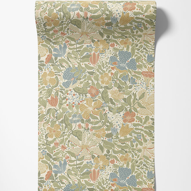 Dutch Wallcoverings Dutch Wallcoverings - FC Langtan- Midsommar Multi green - Vliesbehang - 10m x 53cm - 63017