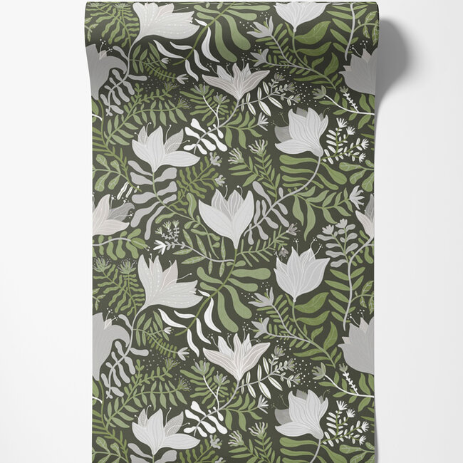 Dutch Wallcoverings Dutch Wallcoverings - FC Lina- Brita Green - Vliesbehang - 10m x 53cm - 55008