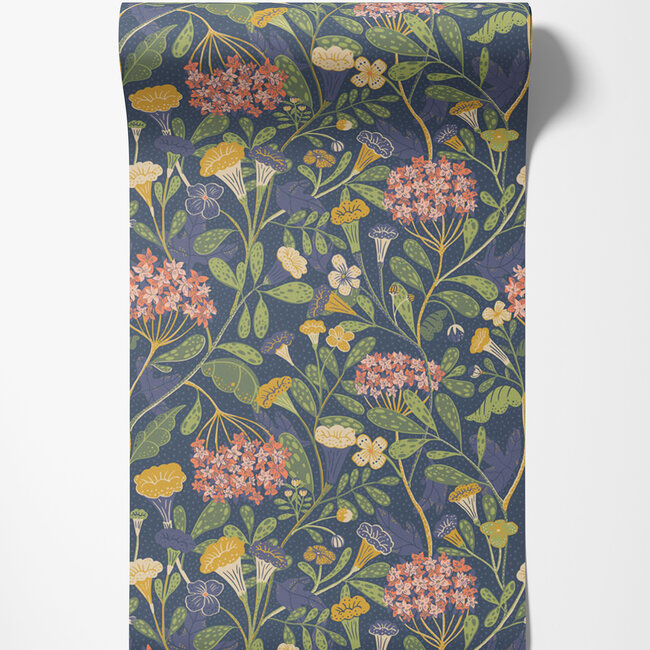 Dutch Wallcoverings Dutch Wallcoverings - FC Lina- Hybbe Blue - Vliesbehang - 10m x 53cm - 55020