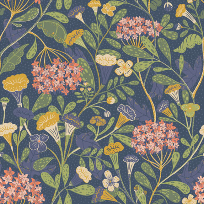 Dutch Wallcoverings Dutch Wallcoverings - FC Lina- Hybbe Blue - Vliesbehang - 10m x 53cm - 55020