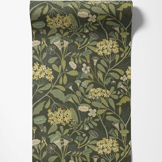 Dutch Wallcoverings Dutch Wallcoverings - FC Lina- Hybbe Dark green - Vliesbehang - 10m x 53cm - 55022