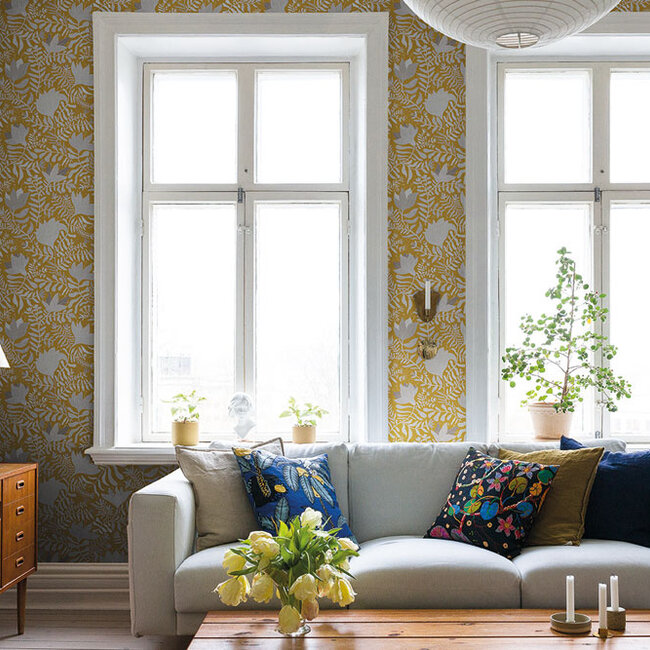 Dutch Wallcoverings Dutch Wallcoverings - FC Lina- Brita Yellow - Vliesbehang - 10m x 53cm - 55033