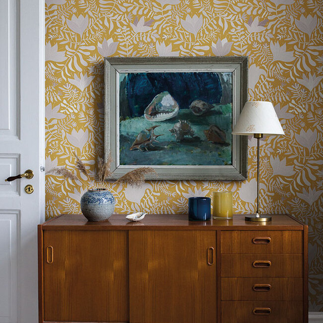 Dutch Wallcoverings Dutch Wallcoverings - FC Lina- Brita Yellow - Vliesbehang - 10m x 53cm - 55033