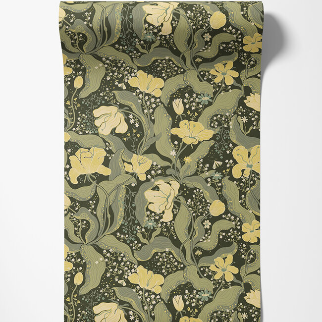 Dutch Wallcoverings Dutch Wallcoverings - FC Lina II- Bodri Green - Vliesbehang - 10m x 53cm - 65113