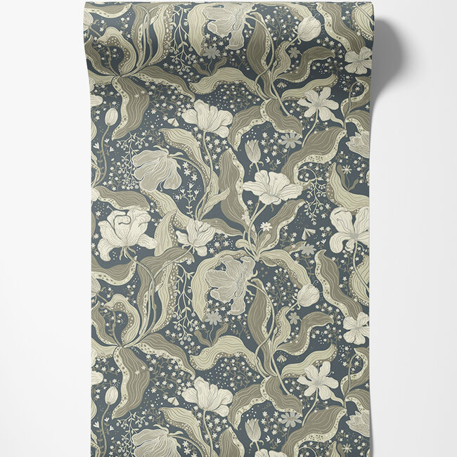 Dutch Wallcoverings Dutch Wallcoverings - FC Lina II- Bodri Bluegrey - Vliesbehang - 10m x 53cm - 65117