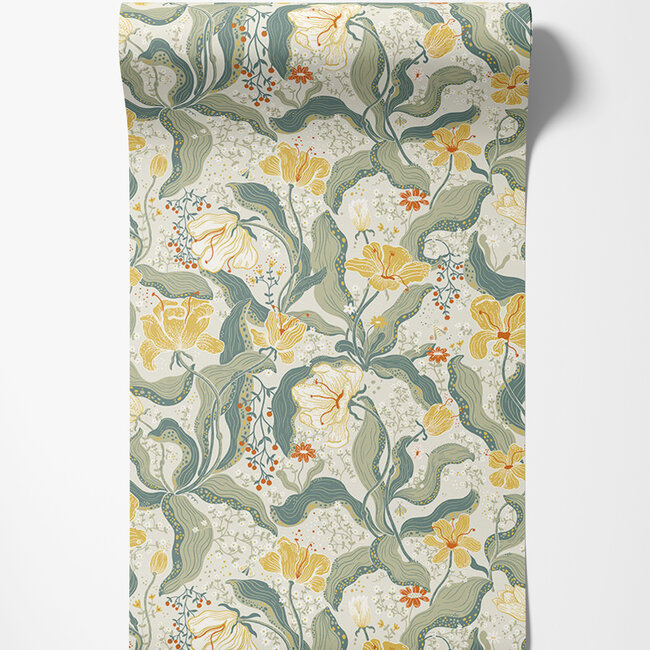 Dutch Wallcoverings Dutch Wallcoverings - FC Lina II- Bodri Yellow - Vliesbehang - 10m x 53cm - 65118