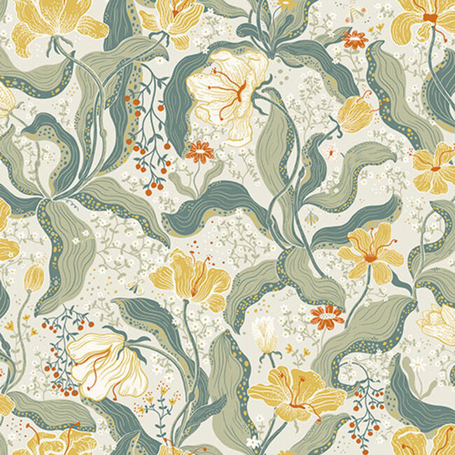 Dutch Wallcoverings Dutch Wallcoverings - FC Lina II- Bodri Yellow - Vliesbehang - 10m x 53cm - 65118