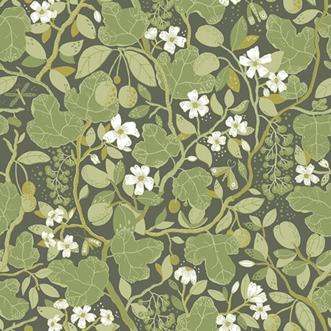 Dutch Wallcoverings Dutch Wallcoverings - FC Lina II- Ewald Green - Vliesbehang - 10m x 53cm - 65121