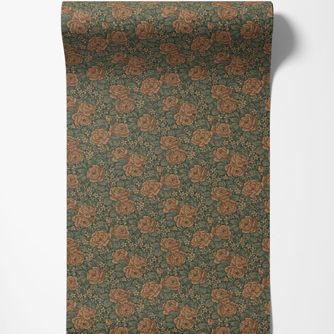 Dutch Wallcoverings Dutch Wallcoverings - FC Rosenlycka- Roses Green/Terra - Vliesbehang - 10m x 53cm - 43110