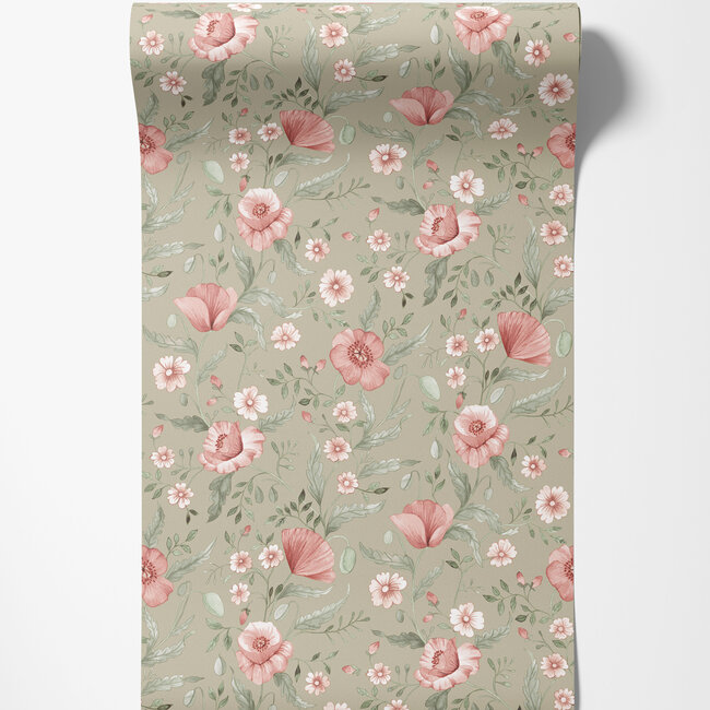 Dutch Wallcoverings Dutch Wallcoverings - FC Rosenlycka- Garden Flowers Green - Vliesbehang - 10m x 53cm - 43119