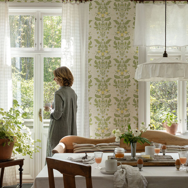 Dutch Wallcoverings Dutch Wallcoverings - FC Saltviken- Rosa Beige/Green - Vliesbehang - 10m x 53cm - 48010