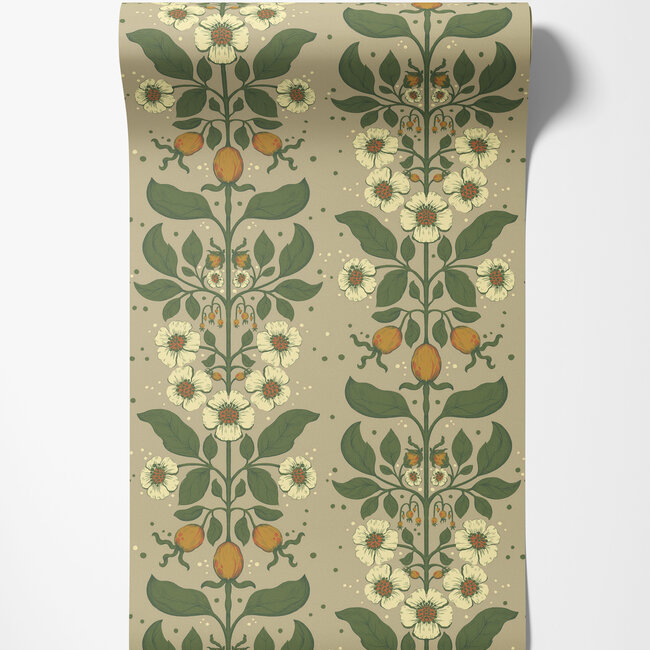 Dutch Wallcoverings Dutch Wallcoverings - FC Saltviken- Rosa Beige/Green - Vliesbehang - 10m x 53cm - 48012