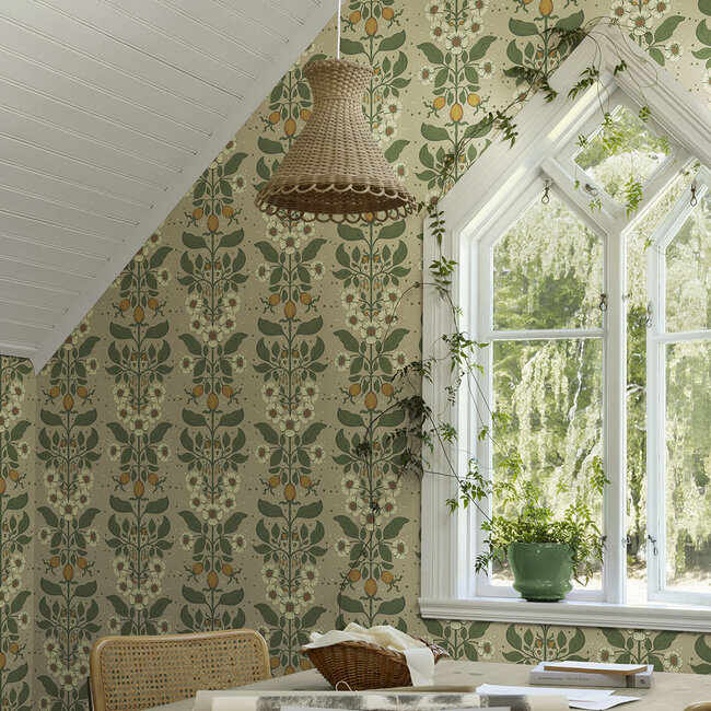 Dutch Wallcoverings Dutch Wallcoverings - FC Saltviken- Rosa Beige/Green - Vliesbehang - 10m x 53cm - 48012