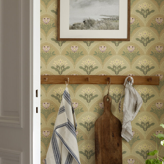 Dutch Wallcoverings Dutch Wallcoverings - FC Saltviken- Maj Green/Pink - Vliesbehang - 10m x 53cm - 48015