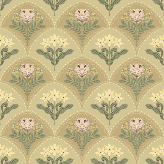 Dutch Wallcoverings Dutch Wallcoverings - FC Saltviken- Maj Green/Pink - Vliesbehang - 10m x 53cm - 48015