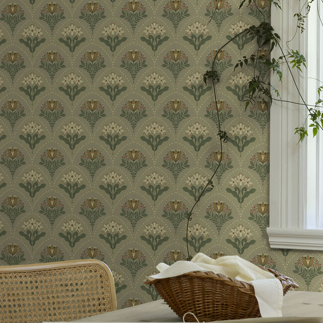 Dutch Wallcoverings Dutch Wallcoverings - FC Saltviken- Maj Green/Orange - Vliesbehang - 10m x 53cm - 48017