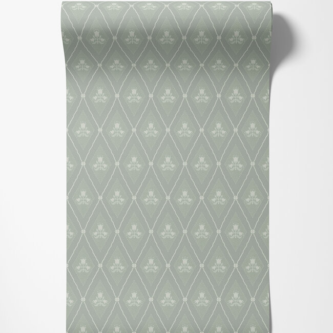 Dutch Wallcoverings Dutch Wallcoverings - FC Saltviken- Alma Green/Grey - Vliesbehang - 10m x 53cm - 48032