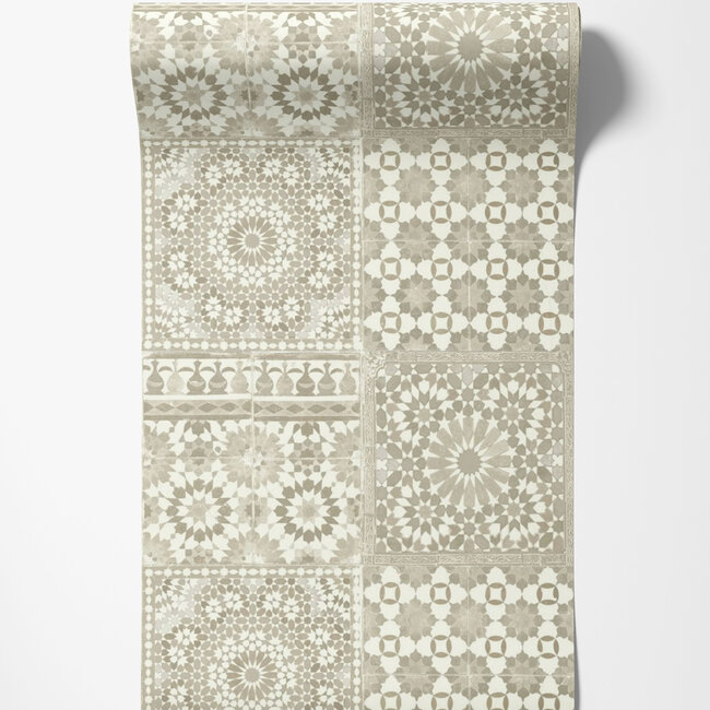 Dutch Wallcoverings Botanical tegels beige - vliesbehang - 10m x 53cm - BA2501