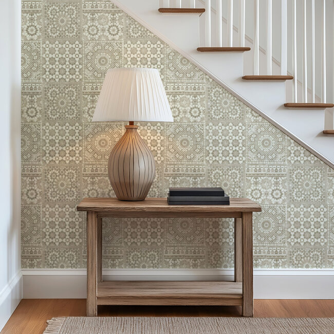 Dutch Wallcoverings Botanical tegels beige - vliesbehang - 10m x 53cm - BA2501