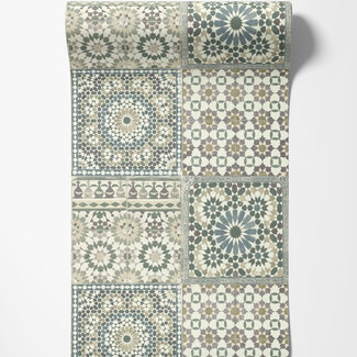 Dutch Wallcoverings Vliesbehang - Botanical tegels groen/blauw/paars - BA2502