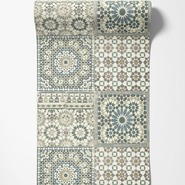 Dutch Wallcoverings Botanical tegels groen/blauw/paars - vliesbehang - 10m x 53cm - BA2502