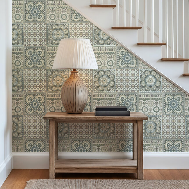 Dutch Wallcoverings Botanical tegels groen/blauw/paars - vliesbehang - 10m x 53cm - BA2502